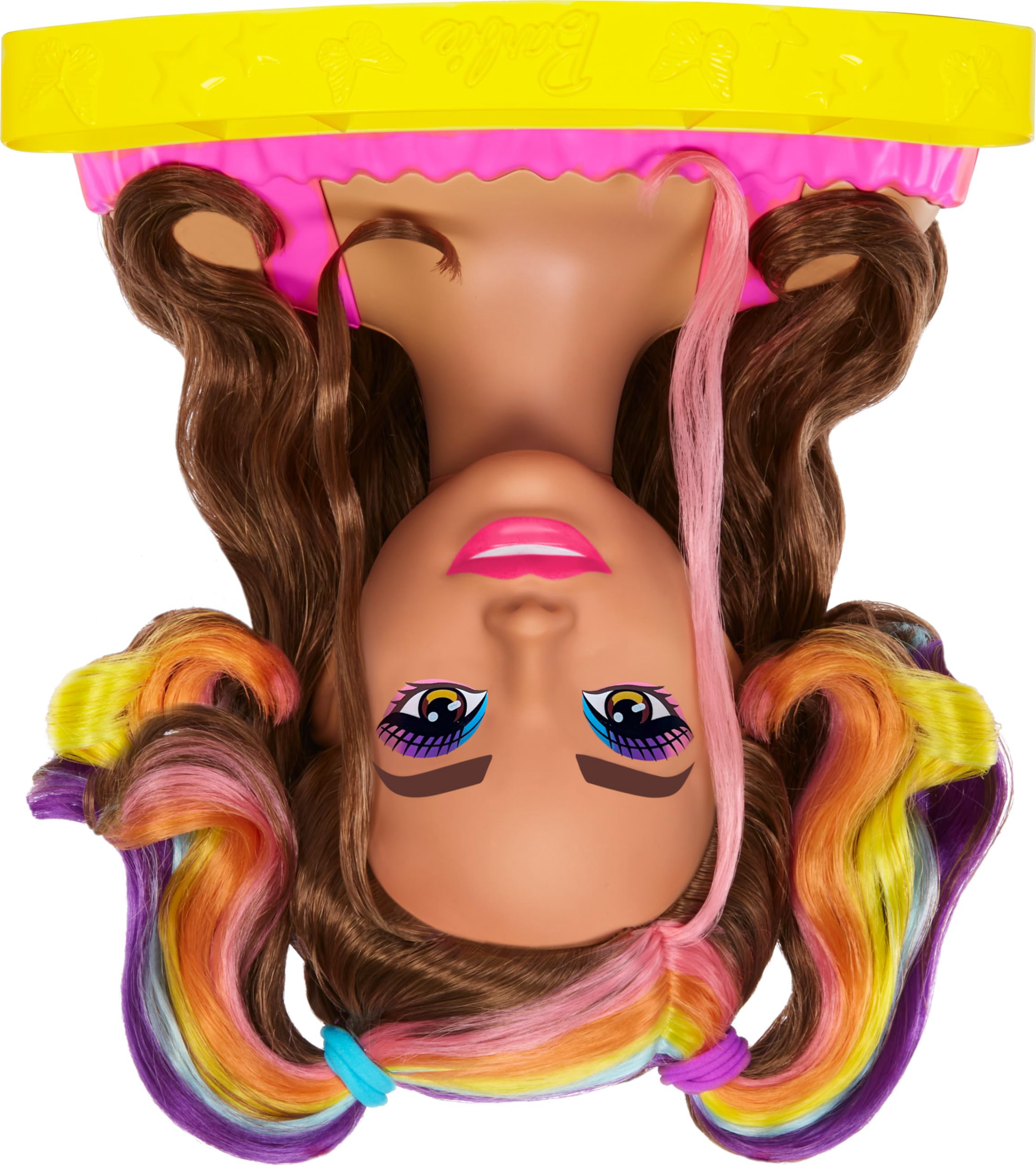 Photo 1 of Barbie Totally Hair Styling Doll Head & 20+ Accessories, Color Reveal & Color-Change Pieces, Wavy Brown Neon Rainbow Hair