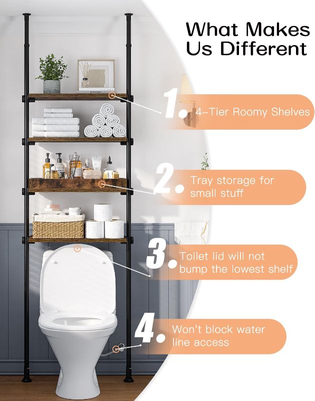 Photo 1 of 
ALLZONE 4-Tier Over The Toilet Storage Shelf, Wood Bathroom Organizer Over Toilet Cabinet with Adjustable Shelf, Versatile Rack Fits Most Tight Space, Easy...
Color:Rustic Brown
