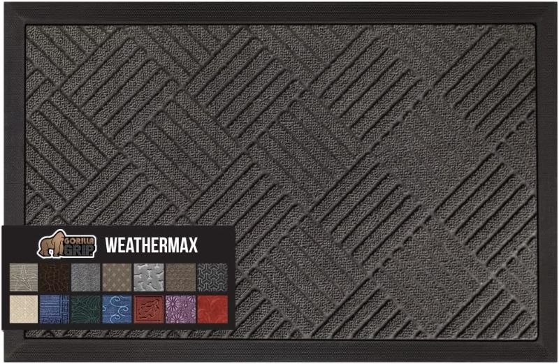 Photo 1 of Gorilla Grip 100% Waterproof All-Season WeatherMax Doormat, Durable Natural Rubber, Stain and Fade Resistant, Low Profile, Indoor Outdoor Door Mats, Easy Clean Patio Entrance Mat, 17x29, Gray Diamond