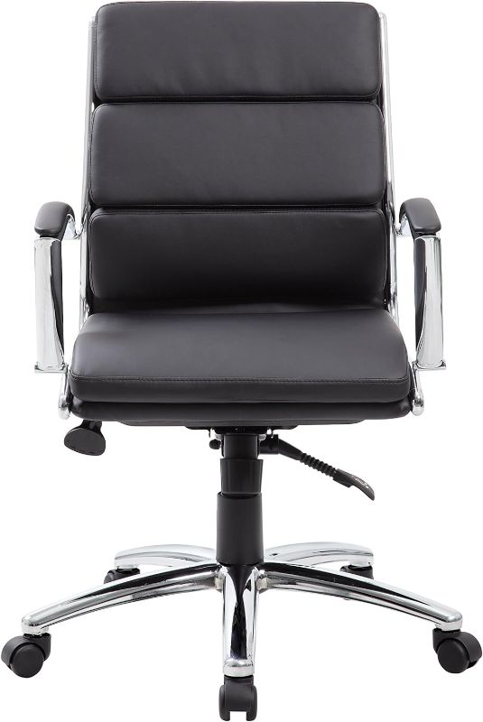 Photo 1 of Boss Office Products Executive Mid Back CaressoftPlus Chair with Metal Chrome Finish in Black
