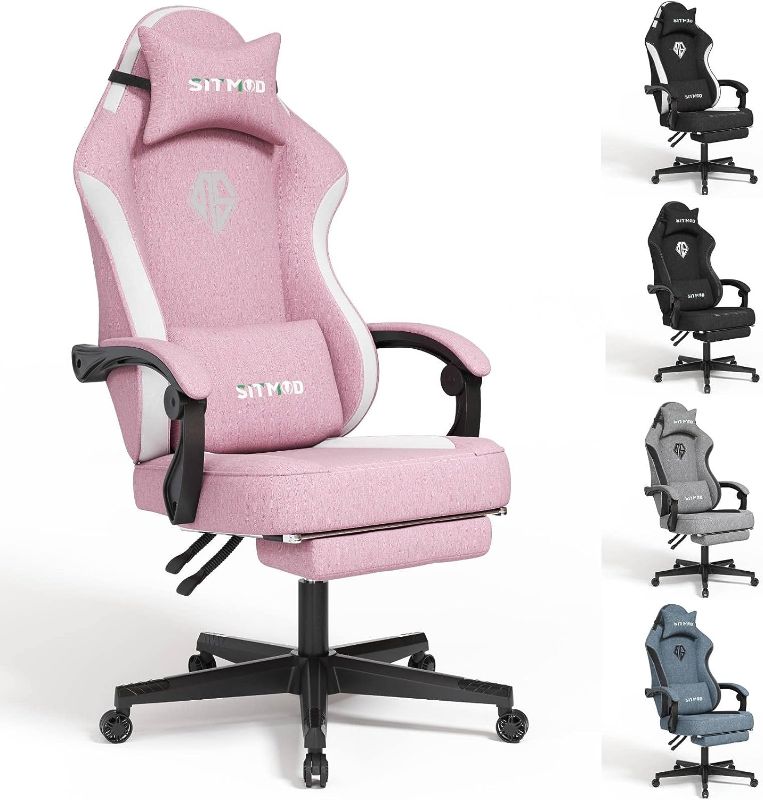 Photo 1 of SITMOD Gaming Chairs for Adults with Footrest-PC Computer Ergonomic Video Game Chair-Backrest and Seat Height Adjustable Swivel Task Chair with Headrest and Lumbar Support(Pink)-Fabric
