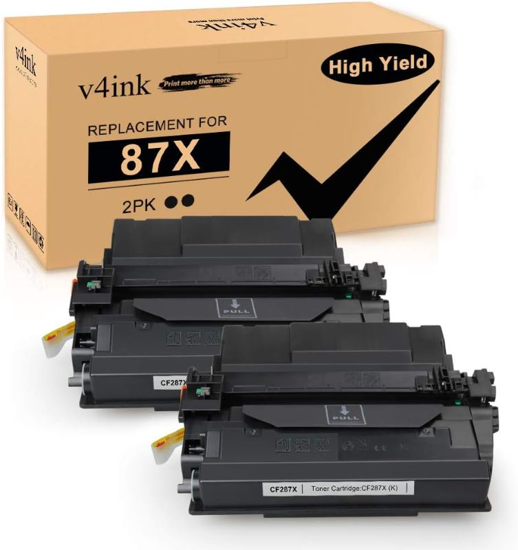 Photo 1 of V4INK COMPATIV4INK Compatible Toner Cartridge Replacement for HP 87X CF287X Toner for use in HP Laser jet Pro M501 M506 M527 M501dn M501n M506dn M506n M506x M527f M527dn Printer, 2 Packs high yield-18,000 Pages
