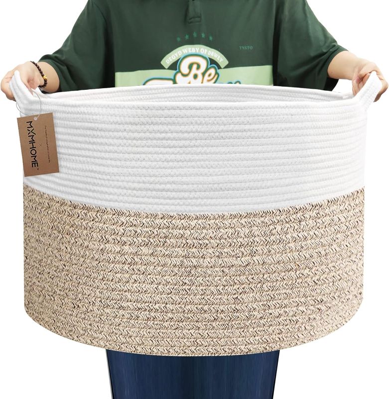 Photo 1 of  Large Woven Rope Basket With Handles Basket for Blankets for Living Room Large Baby Cat Dog Toy Storage Basket Wicker Woven Big Round Laundry Basket Hamper (23.6”x14.1”), XXXL, Brown
NO EXACT