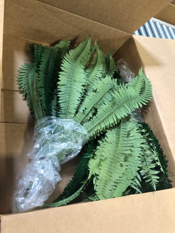 Photo 3 of Artificial Ferns for Outdoors, Set of 2 Bouquets 33" Diam Large Fake Ferns Faux Boston Fern Bush Plant for Indoors Home Garden Porch Windowsill Entrance Wedding Farmhouse Decoraction Arrangement