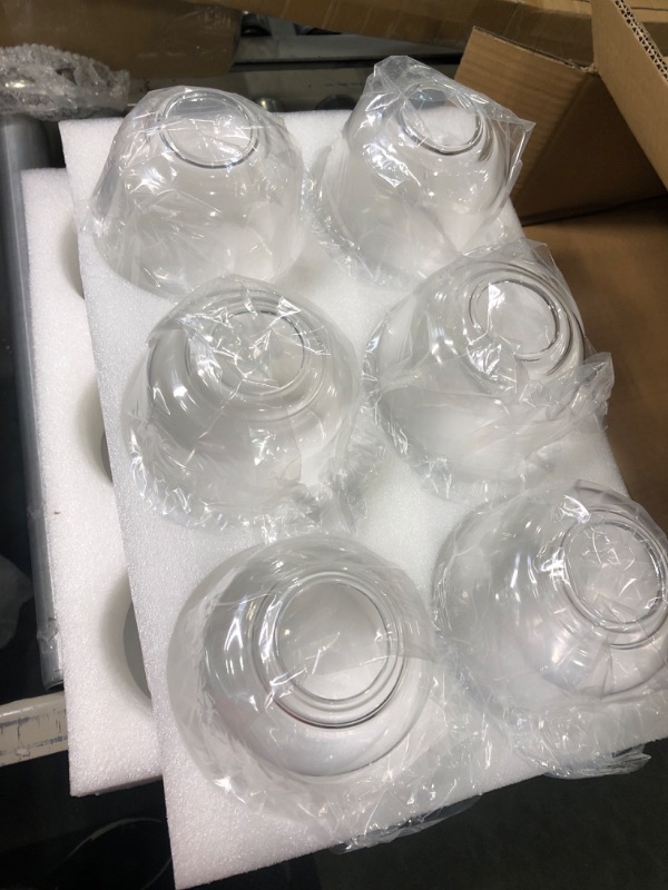 Photo 1 of 6 Pcs Clear Glass Shade 5 Inch Diameter 5.67 Inch High 1.65 Inch Fitter Light Cover Shade Ceiling Fan Light Covers High Transmittance Glass Globes for Light Fixtures Replacement Pendant Chandelier