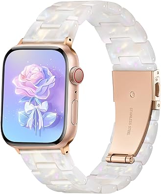 Photo 1 of GEAK Resin Strap Compatible with Apple Watch Band 40mm 38mm 44mm 42mm 41mm 45mm Women Men, Light Bracelet iWatch Bands With Stainless Steel Buckle Replacement For iWatch Series 9 8 7 6 5 4 3 2 1 SE
