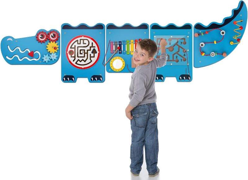 Photo 1 of Eaersan 70.2'' Crocodile Montessori Busy Board,Sensory Board,Wall Toy,Activity Cube Panels,Wall Activity Center,Educational Toy,Playroom Furniture,Interactive Wooden Learning Toy for Boys and Girls
