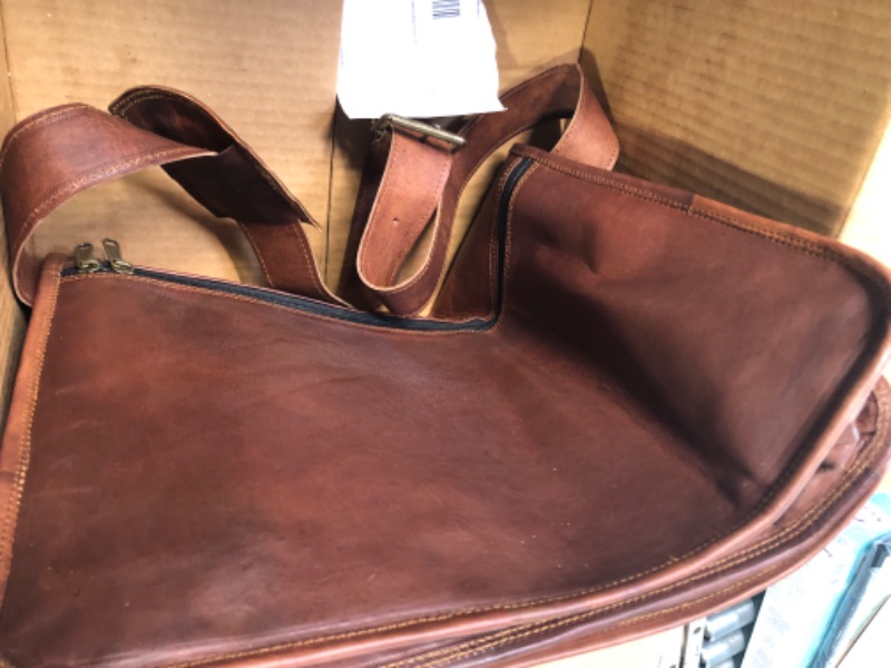 Photo 1 of VC VINTAGE COUTURE 18 inch Leather Full Flap Messenger Handmade Bag Laptop Bag Satchel Bag Padded Messenger Bag Brown