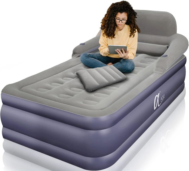 Photo 1 of A-ER-FA Twin XL Size Air Mattress with Headboard , 3 Mins Quick Inflation/Deflation Inflatable Airbed , 20 Inches High Blow Up Bed with Comfortable Flocked Top for Home Guest Travel Camping (Twin XL)
