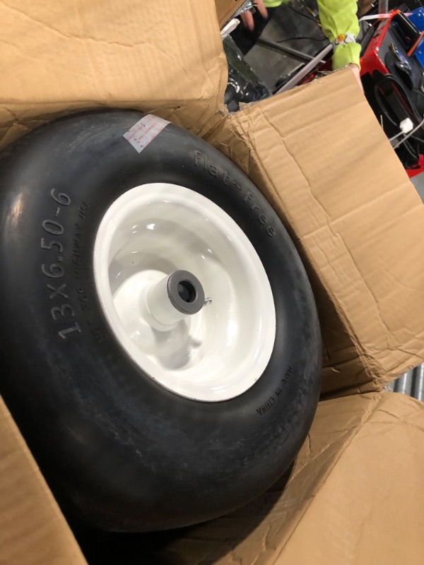 Photo 1 of 2 PCS Premium 13x6.5-6 Flat Free Tire and Wheel for Lawn Mowers & Zero Turn Mowers, with 3/4" & 5/8" Grease Bushing and 4"-7.2" Centered Hub, Solution for Commercial Grade Lawns, and Garden Turf