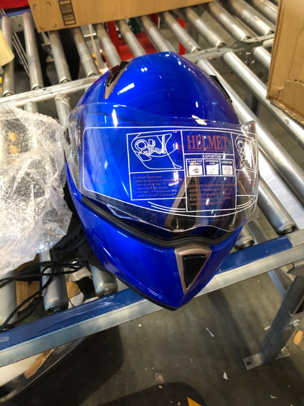 Photo 2 of 1Storm Motorcycle Modular Full Face Helmet DOT Flip up Dual Visor Anti Fog Pinlock Shield: HJA119 Glossy Blue Large