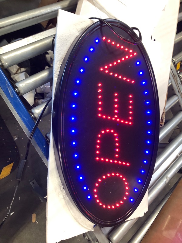 Photo 1 of KEBE LED Open Sign, Bright High Visibility Advertisement Board Electric Display Sign Flashing Light for Business Walls Window Shop Bar Hotel, Two Modes (19"x10")