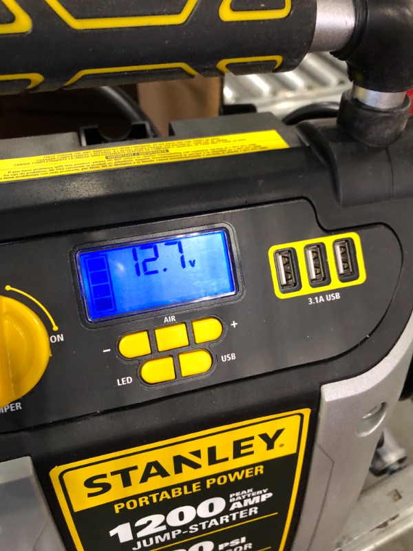 Photo 3 of STANLEY J5C09D Digital Portable Power Station Jump Starter: 1200 Peak/600 Instant Amps, 120 PSI Air Compressor, 3.1A USB Ports, Battery Clamps 1,200 Peak Amps