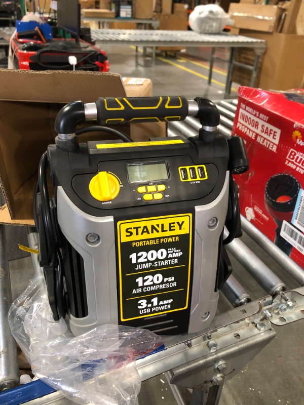 Photo 2 of STANLEY J5C09D Digital Portable Power Station Jump Starter: 1200 Peak/600 Instant Amps, 120 PSI Air Compressor, 3.1A USB Ports, Battery Clamps 1,200 Peak Amps