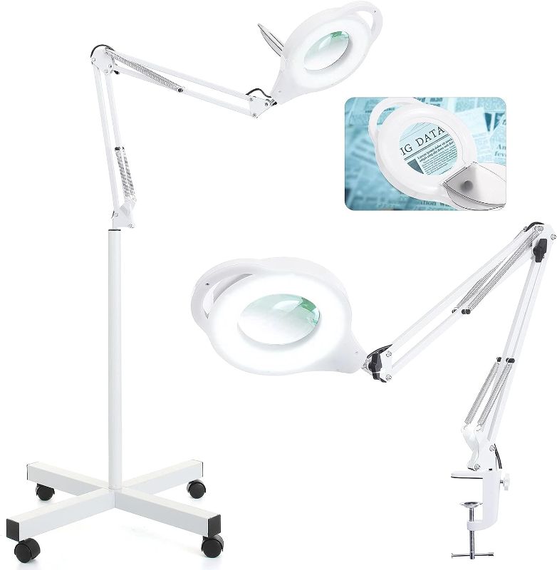 Photo 1 of 10X LED Magnifying Lamp, 2200 Lumen Super Bright Stepless Dimmable Magnifying Glass with Light, 4.2'' Real Glass Lens, Adjustable Metal Swing Arm Magnifier Lamp for Esthetician,Soldering,Sewing,Crafts White 10X