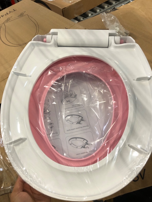 Photo 3 of 3, Round Toilet Seat, Soft Close Toilet Seat White with Quick Release Function, Simple Top Fixing Family Toilet Seat with Child Seat Built-in, Standard Toilet Seats,Pink