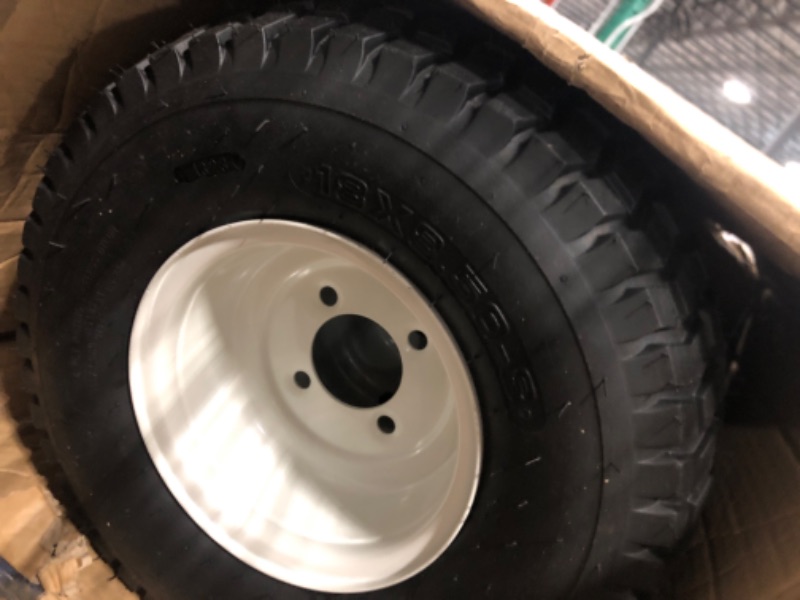 Photo 2 of (2-Pack) 18” Tubeless Tires On Rims - 18x8.5-8 Tire and Wheel Assemblies - 4-Lug 4” Center - 2.83” Center Bore - Load Range B Max Tire Weight of 815 Lbs - Compatible with Alumacraft Boat Trailers 18"x8.5-8" white