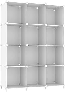 Photo 1 of AWTATOS Cube Storage Organizer Modular Storage 12 Cube Bookshelf DIY Plastic Closet Clothes Storage Shelves with Wooden Mallet, Stackable Storage Solution for Home, Office, Bedroom, White