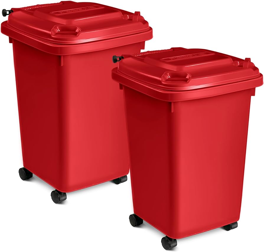 Photo 1 of Yaomiao 2 Pack 40 Gallon Total Heavy Duty Wheeled Trash Can with Lid Garbage Bins Outdoor Plastic Trash Bin with Wheels Attached Lid and Handles for Backyard Garage Deck Outdoor Use(Red)