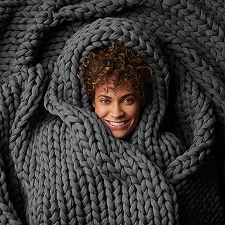 Photo 1 of  Hand-Knit Weighted Blanket for Adults - Chunky Knit Blanket - Sustainable, Breathable, Organic - Machine Washable for Easy Maintenance (Asteroid Grey, 15 lbs)