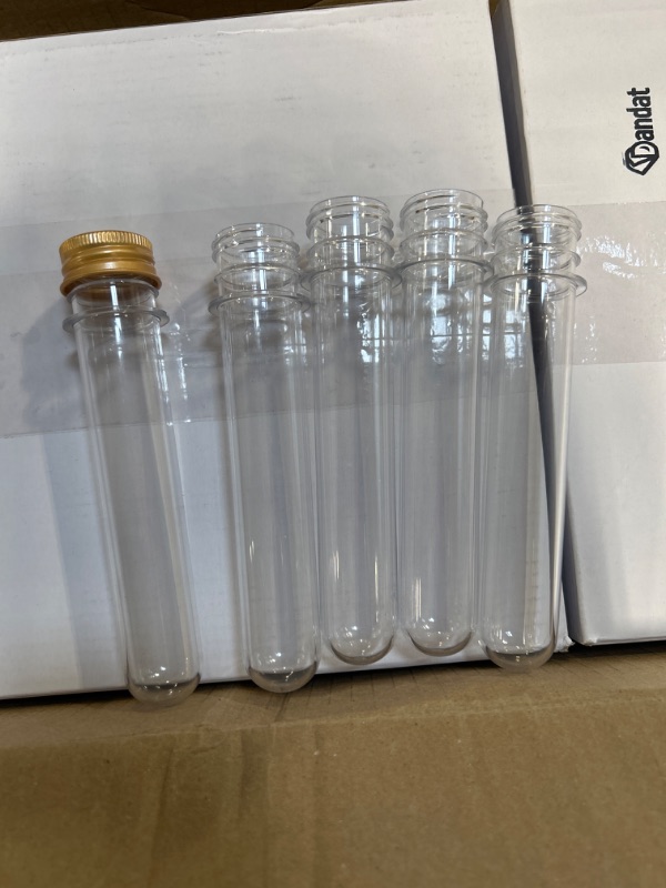 Photo 3 of 10 Pcs 45ml Plastic Test Tubes, 25 x 140mm Clear Plastic Test Tubes, with Screw Caps, for Scientific Experiments, Bath Salts, Candy Storage, Party Favors.