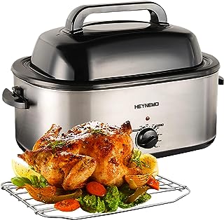 Photo 1 of 24 Quart Electric Roaster Oven, Turkey Roaster with Viewing Lid, Large Stainless Steel Roaster Oven Silver