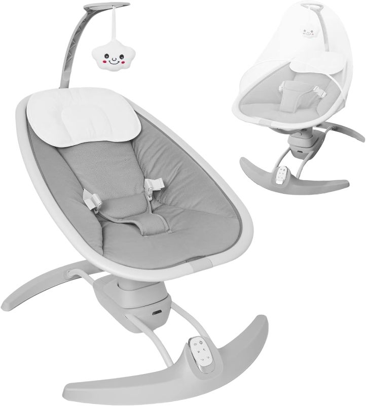 Photo 1 of Baby Swing for Infants, Wired or Wireless Adjustable Slope Baby Swings, with 3 Types of Dual -Axis Translation Speed & 8 Kinds of Music Baby Rocker for Infants, Infant Swing with a Weight of 20Lbs (g)