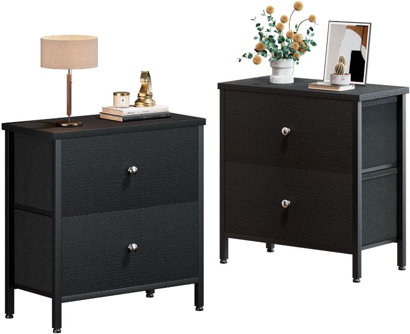 Photo 1 of  Black Nightstands Set of 2, 2 Drawer Dresser for Bedroom Night Stand Small Nightstands End Table with Fabric Drawers Modern