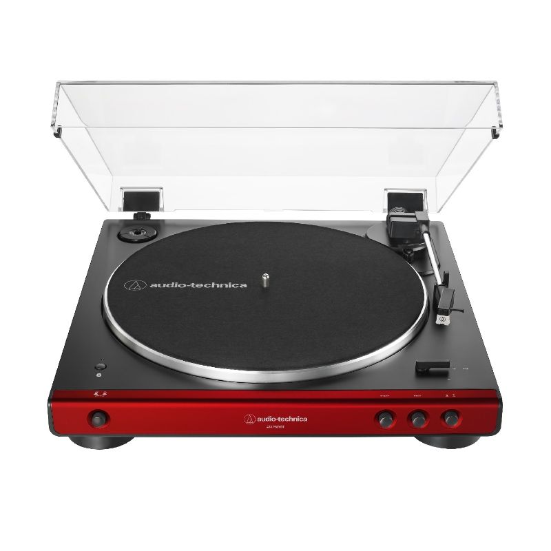Photo 1 of Audio-Technica AT-LP60XBT-RD Fully Automatic Belt-Drive Stereo Turntable, Red/Black, Bluetooth, Hi-Fi, 2 Speed & AT6013a Dual-Action Anti-Static Record Cleaner Red Wireless Turntable 