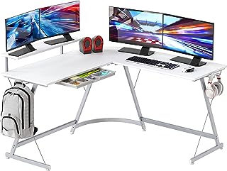 Photo 1 of SHW Vista L-Shape Desk with Monitor Stand, White