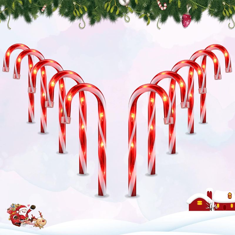 Photo 1 of 10 Pack Christmas Candy Cane Pathway Marker Lights, 21" LED Christmas Outdoor Decorations Yard Candy Cane Lights Yard Lawn Pathways Markers Holiday Decoration Cool-White