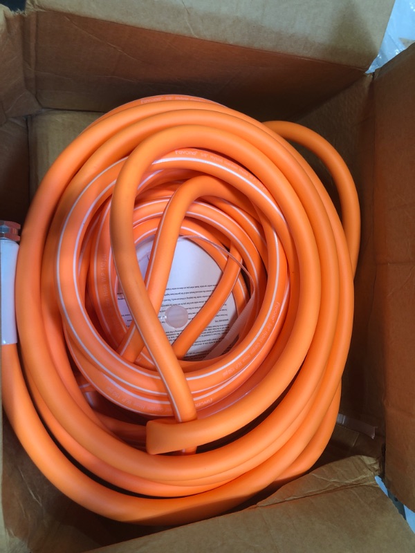 Photo 3 of Fevone Garden Hose 100 ft Heavy Duty Water Hose 5/8 Garden Hose 100 feet Flexible Lightweight Garden Hose, Lawn & Garden Watering Equipment, 3/4 Solid Fittings, Drinking Water Safe 100FT Orange