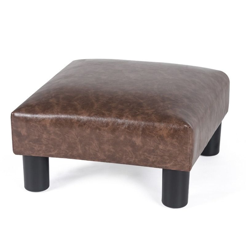 Photo 1 of Adeco Distressed Brown Faux Leather Ottoman Footrest Stool