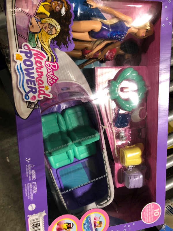 Photo 2 of Barbie Mermaid Power Playset with 2 Dolls & 18-inch Floating Boat with See-Through Bottom, 4 Seats & Accessories, Toy for 3 Year Olds & Up