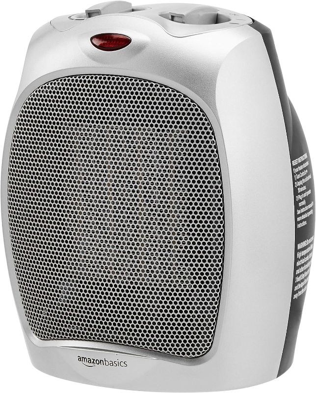 Photo 1 of Amazon Basics 1500W Ceramic Personal Heater with Adjustable Thermostat, Silver