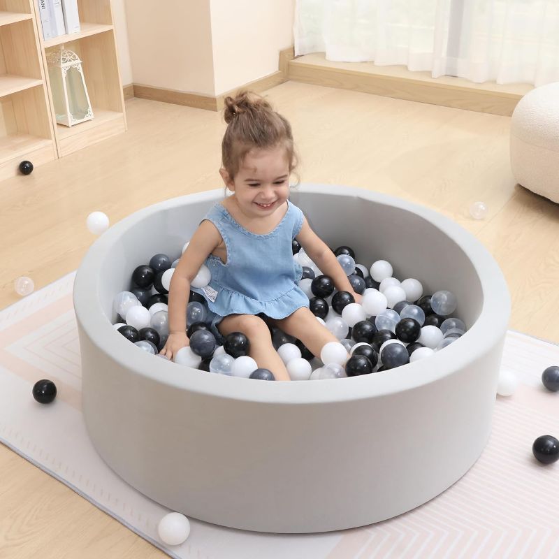 Photo 1 of EOSAU 35 Inches Kids Ball Pit Soft Memory Foam Round Ball Pit Indoor Playpen Ball Pool for Kids Toddlers, Balls NOT Included (Grey)