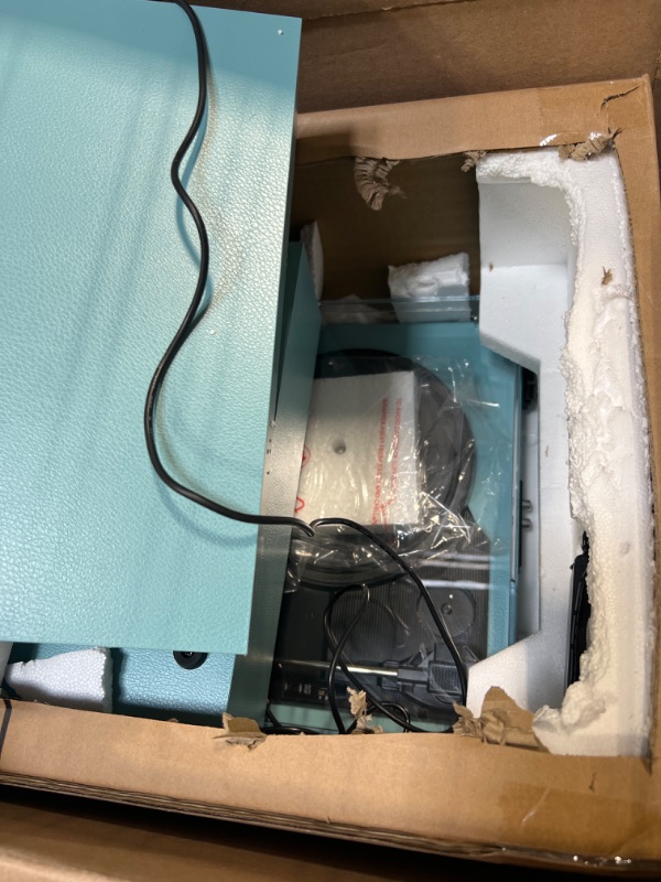 Photo 1 of LP&No.1 Bluetooth Vinyl Record Player with External Speakers, 3-Speed Belt-Drive Turntable for Vinyl Albums with Auto Off and Bluetooth Input,Blue Leather Sky Blue