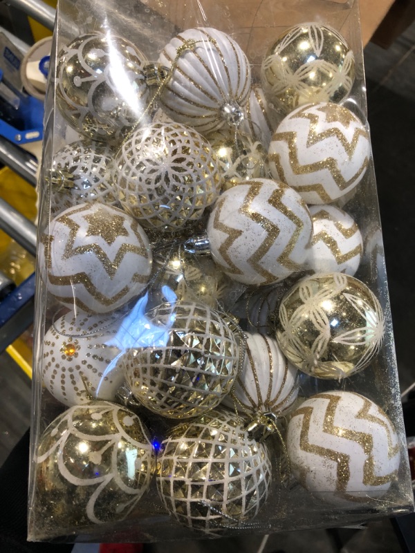 Photo 2 of 30PCS Christmas Balls Ornaments,60MM Gold&White Painted Shatterproof Festive Wedding Hanging Ornaments Christmas Tree Decoration