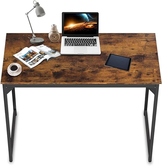 Photo 1 of HCB Computer Desk 39inch Home Office Desk Writing Study Table Modern Simple Style PC Desk with Black Metal Frame(Brown),39x20x29inch
