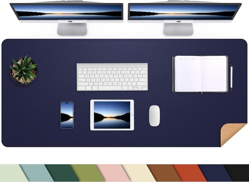 Photo 1 of Limited-time deal: Leather Desk pad Protector, Large Desk mat with Natural Cork & PU Leather,Mouse pad,Non-Slip Office Desk Mat,Waterproof Desk Writing Pad for Office and Home (47in*23in, Blue) 