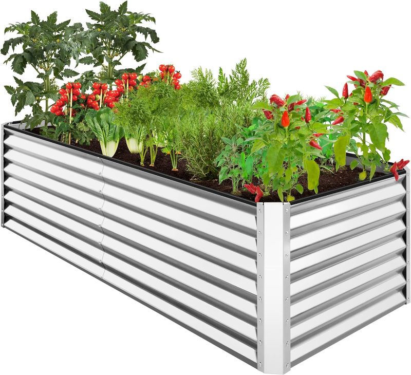 Photo 1 of **HARDWARE SCATTERED** Best Choice Products 8x4x2ft Outdoor Metal Raised Garden Bed, Deep Root Planter Box for Vegetables, Flowers, Herbs, and Succulents w/ 478 Gallon Capacity - Silver 