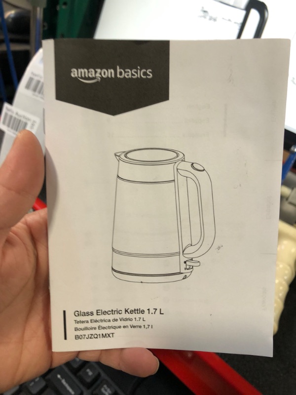 Photo 4 of Amazon Basics Electric Glass and Steel Hot Tea Water Kettle, 1.7-Liter, Black and Sliver Glass Carafe 1.7 Liter