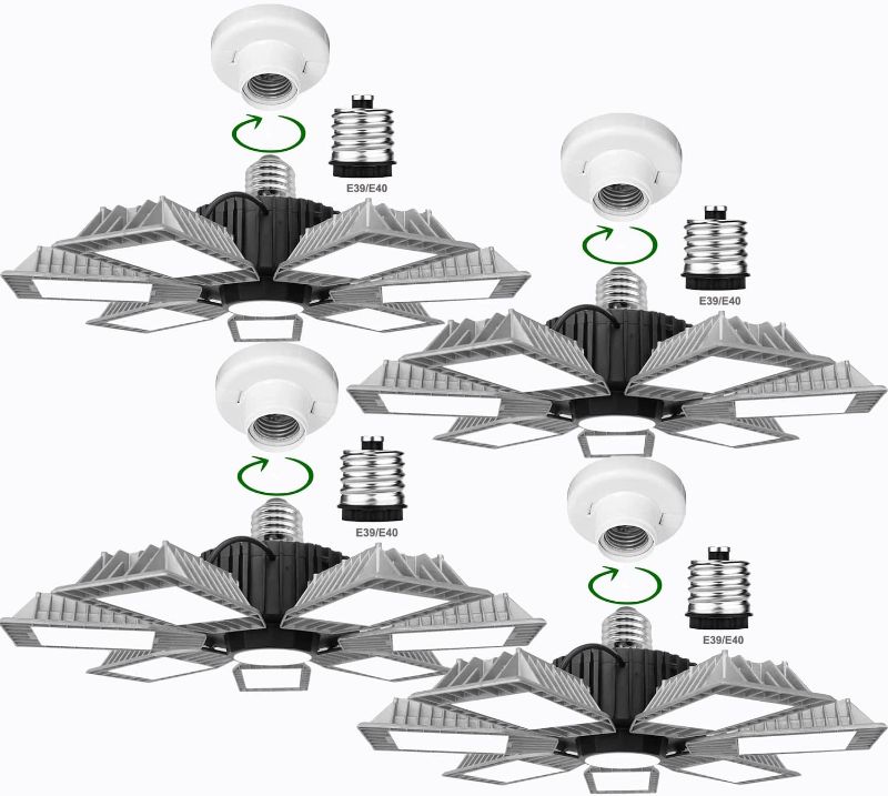 Photo 1 of 4Pack 250W LED Shop Light ,E26 E39 Bulbs with 7 Panels Adjustable LED High Bay Light,30000LM High Brightness 6500K Daylight Ideal for Warehouse, Residential, Barn, Factory, Workshop,LED Shop Lights
