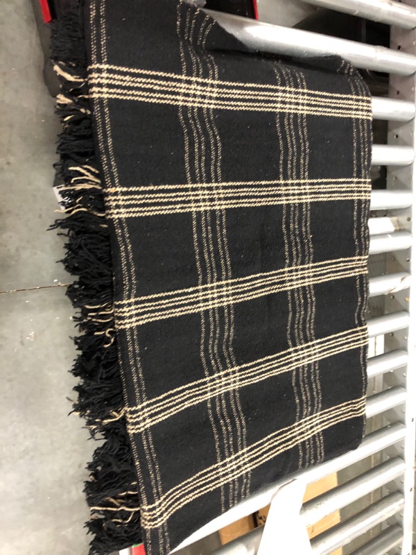 Photo 3 of Creative Co-Op Plaid Black & Tan Fringed Woven Cotton Blend Throw 60 inch x50