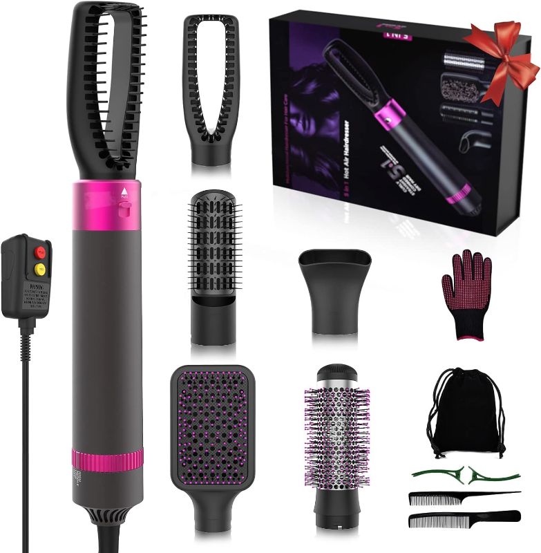 Photo 1 of 5 in 1 Hair Dryer Brush, Salon Negative Ionic Electric Hot Air Brush, Detachable and Interchangeable Hair Straightener Curly Hair Comb, Make Hair Smooth,...
