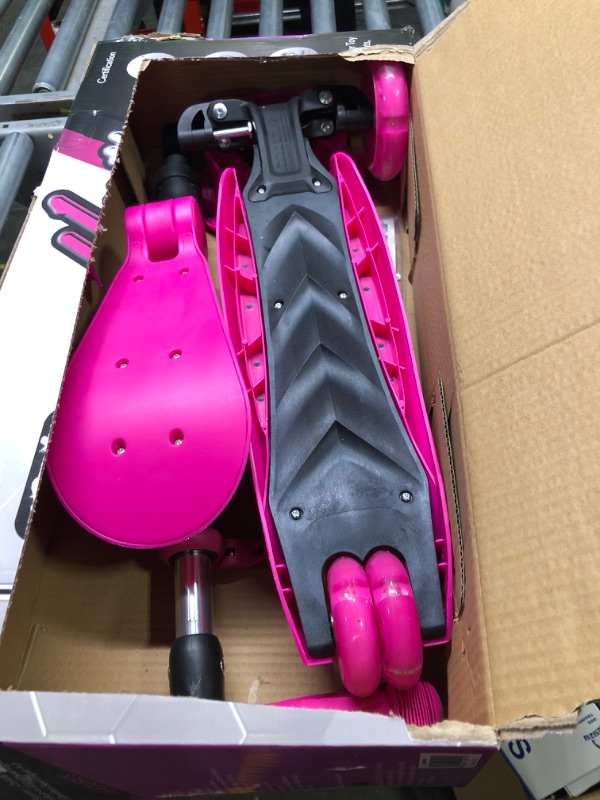 Photo 3 of 3 Wheeled Scooter for Kids - Stand & Cruise Child/Toddlers Toy Folding Kick Scooters w/Adjustable Height, Anti-Slip Deck, Flashing Wheel Lights, for Boys/Girls 2-12 Year Old - Hurtle Pink