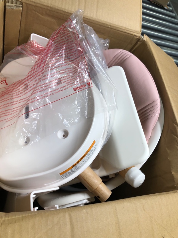 Photo 1 of Wooden Baby High Chair, 11 in 1 Convertible Chair for High Chair, Booster Seat, Toddler Chair, for 2 Babies Use Together, Double Tray Highchair with 5-Point Harness & Clean Easily PU Cushion White+Pink