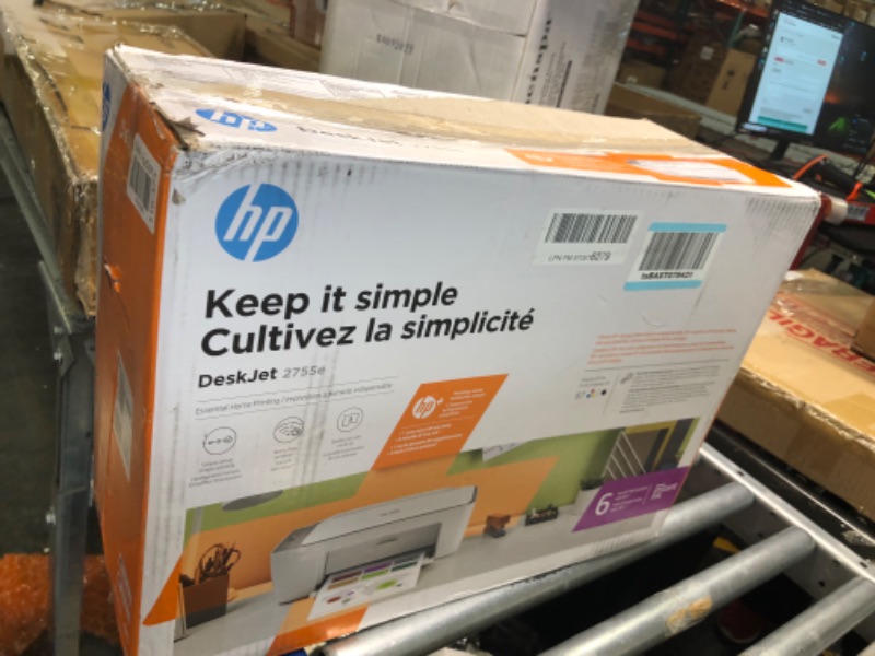 Photo 1 of HP DeskJet 2755e Wireless Color All-in-One Printer with bonus 6 months Instant Ink (26K67A), white