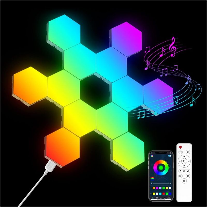 Photo 1 of OJQ 12 Pack Hexagon Lights Wall RGB Panel - Smart APP RGB Hexagonal Modular Gaming Light Music with Sync Honeycomb Shape Panels Hexagon Lights for Bedroom Children Room (12 Pack)
