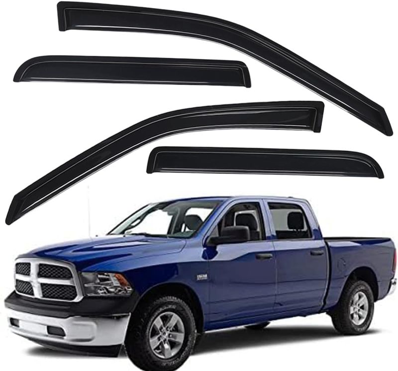 Photo 1 of Lightronic WV94109 Tape-on Window Visor Deflector Rain Guard, Dark Smoke 4PCS for 2009-2018 Dodge Ram 1500 Crew Cab, 2010-2023 Ram 2500/3500 Crew Cab & Mega Cab, 2019-2023 Ram 1500 Classic Crew Cab